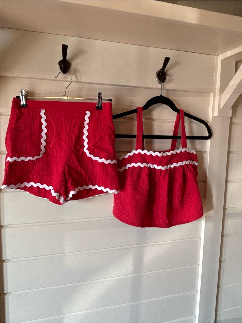 Love Squared Red Two-Piece Girls Matching Set Tank/Shorts w/ White Ric Rac Trim